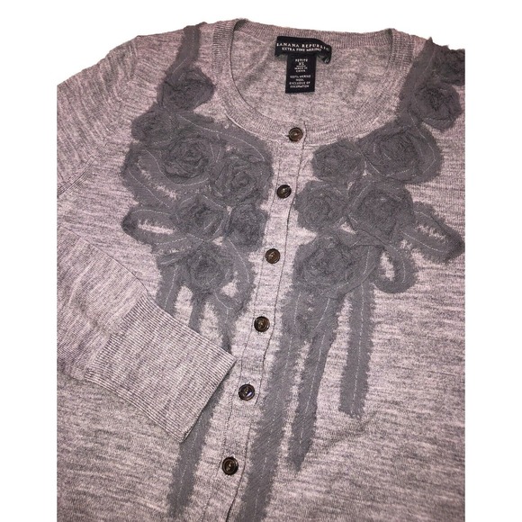 Banana Republic Women's Petite XS Floral Appliqué Merino Wool Sweater‎ Cardigan - Picture 1 of 7